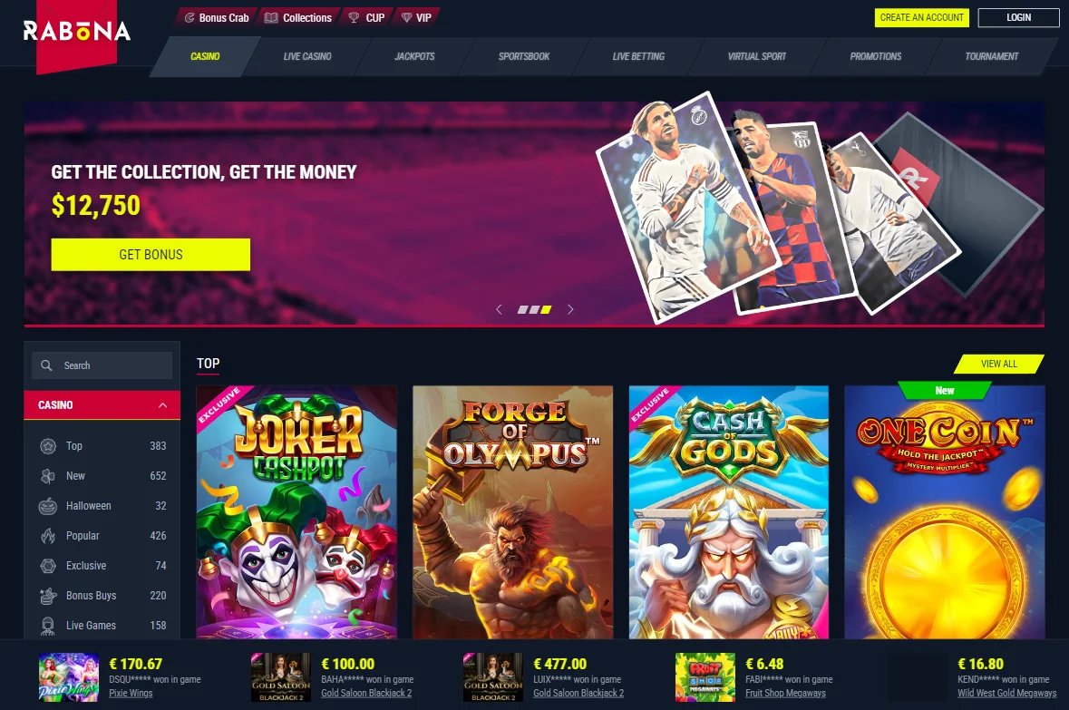 Rabona Casino main page