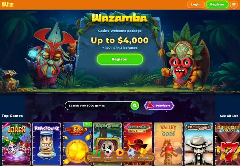 Wazamba Casino main page