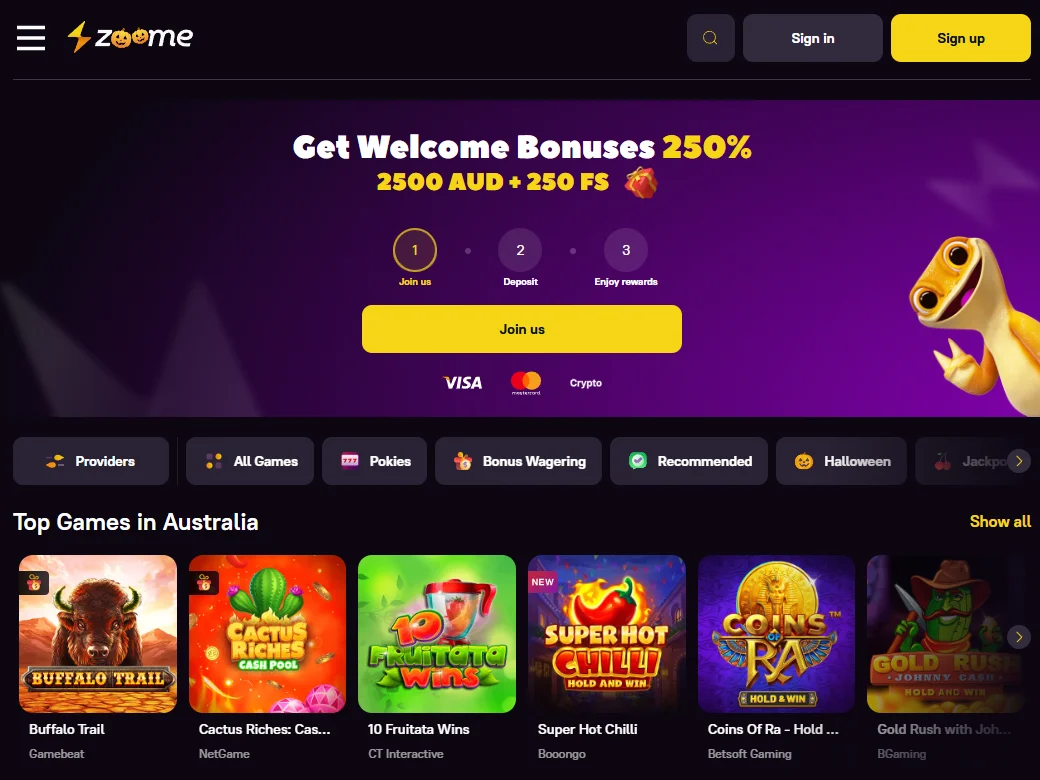 Zoome Casino main page